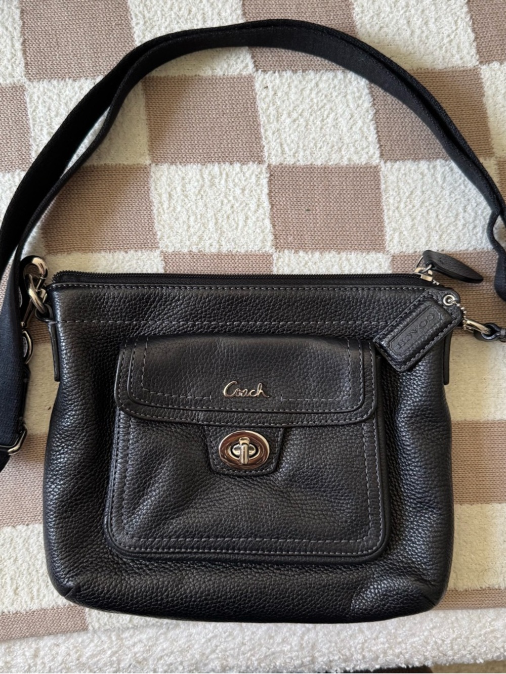 Coach Black Pebbled Leather Turnlock Crossbody